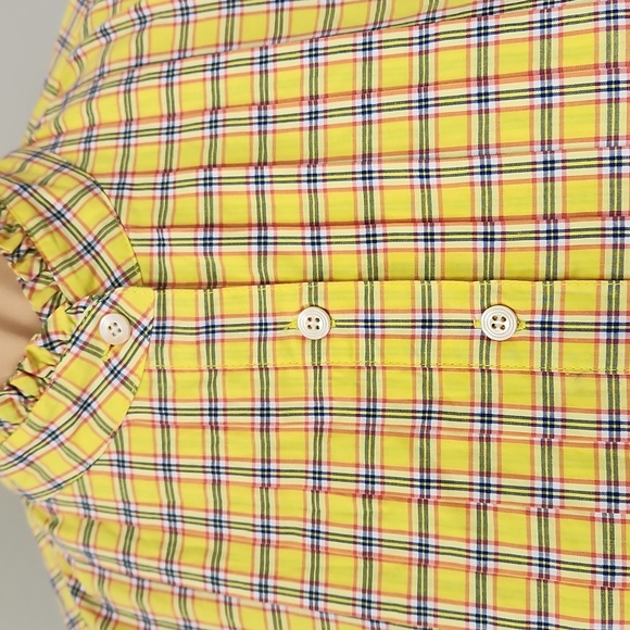 NWT J.Crew XS Yellow Plaid Ruffleneck Tuxedo Bib Blouse - Preppy Ruffle Shirt - Picture 4 of 12